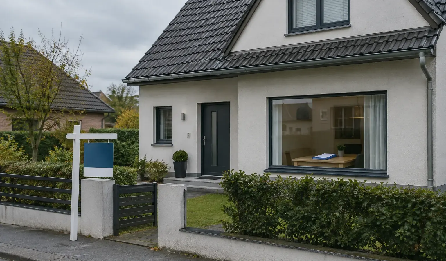 Maison individuelle à vendre, évoquant le délai entre l’achat d’un nouveau logement et la vente de l’ancien.